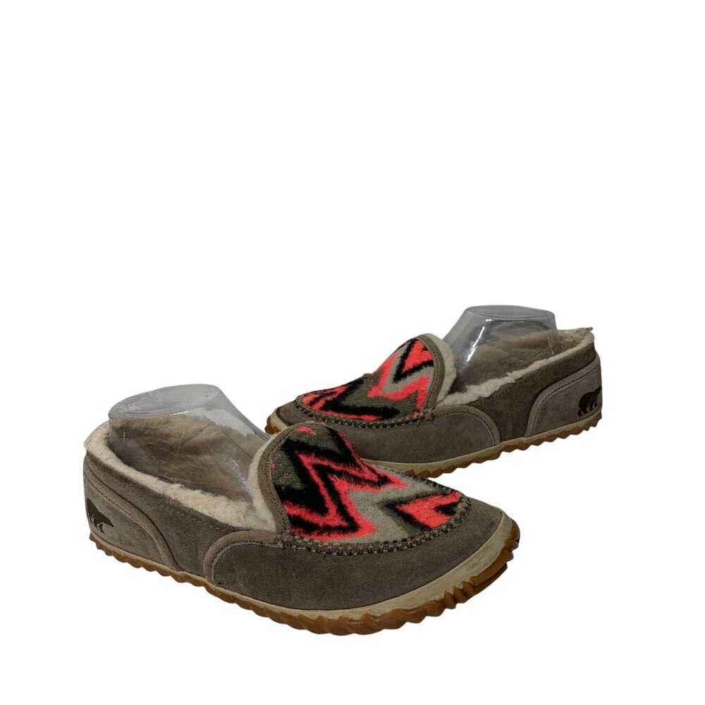 Sorel Shoes Tremblent Moccasin Fleece Slip On Boho Comfy Casual Aztec Taupe 9